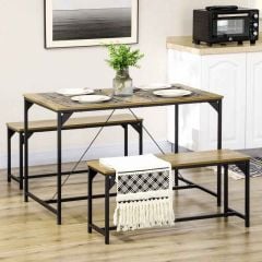 HOMCOM Dining Table and Bench Set - 1200mm - Black/Natural - 835-933V00ND
