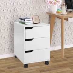 HOMCOM 3 Drawers Office Filing Cabinet with Lockable Wheels - White - 836-048WT