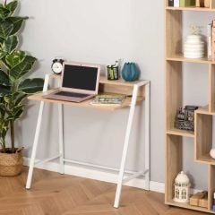 HOMCOM Writing Desk For Home Office Desk With Storage Shelf - White / Oak - 836-055AK