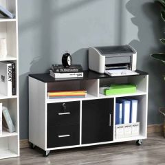 HOMCOM Office Filing Cabinet with Lockable Drawer & Open Shelves - White & Black - 836-269BK