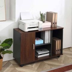 HOMCOM Office Filing Cabinet with Compartments and Wheels - Walnut Brown - 836-276