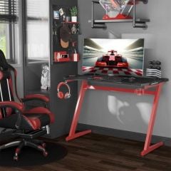 HOMCOM Gaming Desk With Gamepad Storage Rack & Cup Holder - Black / Red - 836-309