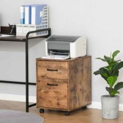 HOMCOM Wooden Filing Cabinet with Wheels - Rustic Brown - 836-343