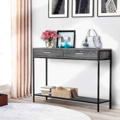 HOMCOM Industrial Style Console Table With Drawer - Grey Wood Tone - 837-026GY