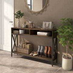 HOMCOM Console Table with 3 Compartments - Rustic Brown - 837-078BN
