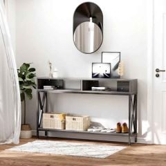 HOMCOM Console Table with 3 Compartments - Grey - 837-078GY