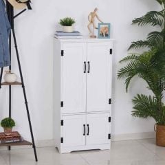 HOMCOM Accent Floor Storage Cabinet with Adjustable Shelves & Doors - White - 837-087WT