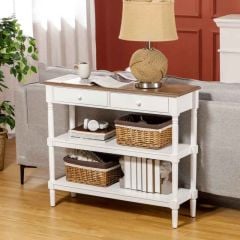 HOMCOM Farmhouse Hallway Console Table with Storage Shelves and Drawers - White - 837-188