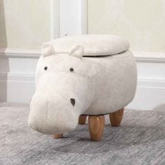 HOMCOM Cute Hippo Animal Footstool with Storage - Cream - 838-016V71CW