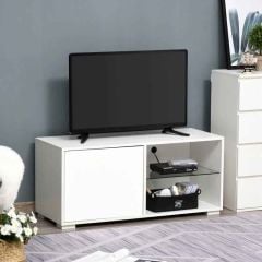 HOMCOM High Gloss Boxy TV Cabinet with Storage - White - 839-004WT