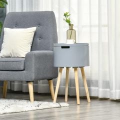 HOMCOM Modern Round Side Table With Hidden Storage & Removable Tray - Grey - 839-113GY