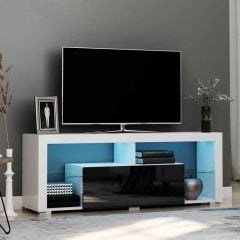 HOMCOM High Gloss TV Stand Cabinet with LED - Black and White - 839-126V70BK
