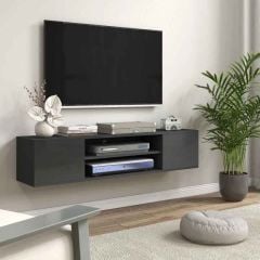 HOMCOM Wall Mounted TV Stand with Storage - Grey - 839-771V00GY