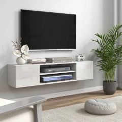 HOMCOM Wall Mounted TV Stand with Storage - White - 839-771V00WT
