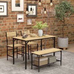 HOMCOM Wooden Dining Table with 2 Chairs and Bench - 1100mm - Natural - 83A-109V00AK