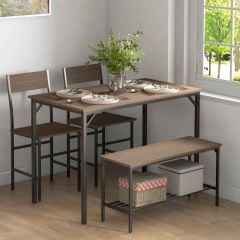 HOMCOM Wooden Dining Table with 2 Chairs and Bench - 1100mm - Grey - 83A-109V00GY