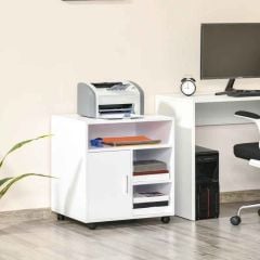 HOMCOM Modern Multi-Storage Printer Stand with Wheels - White - 924-012WT