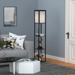 HOMCOM 3-Tier Floor Lamp With Storage Shelves - Black & White - 833-622V01