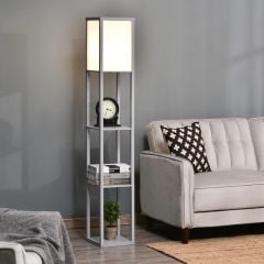 HOMCOM 3-Tier Floor Lamp With Storage Shelves - Grey - 833-623V70GY