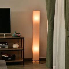 HOMCOM Tall Linen Floor Lamp With Wood Base - Cream - B31-025V70CW
