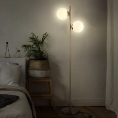 HOMCOM 2 Light Glass Shade Floor Lamp - Gold - B31-146V70GD