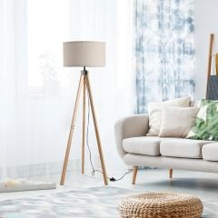 HOMCOM Elegant Wood Tripod Floor Lamp - Beige - B31-162V70BG