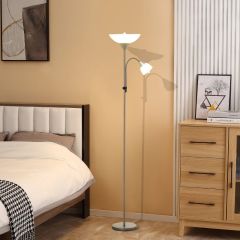 HOMCOM Modern Floor Reading Lamp - Silver & White - B31-188V70