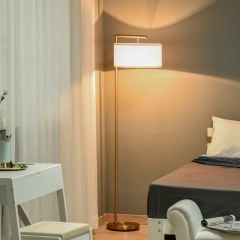 HOMCOM Floor Lamp With Linen Lampshade - Gold & White - B31-254V70