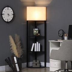 HOMCOM Corner Floor Lamp With Shelves & Pull Chain Switch - Black - B31-315V70