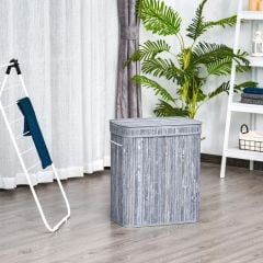 HOMCOM 100 Litre Two Compartment Wooden Laundry Basket - Grey - 850-124