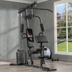 HOMCOM Multi-Exercise Gym Station With 45kg Weight Stack - Black - A91-133