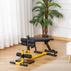 HOMCOM 3-In-1 Squat Machine, Weight Bench & Push Up Stand - Black & Yellow - A91-182YL
