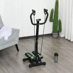 HOMCOM Step Machine With Resistance Bands & LCD Display - Black & Green - A90-128