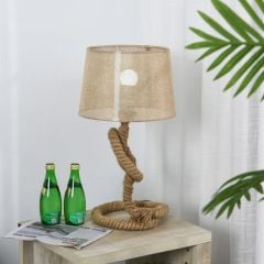 HOMCOM Nautical Style Rope-Base Table Lamp - Beige - B31-209