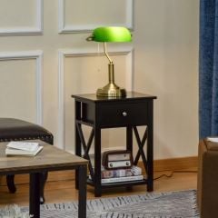 HOMCOM Banker's Table Lamp - Bronze & Green - B31-288V70