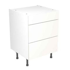 Kitchen Kit Value Slab 600mm 3 Drawer Base Cabinet - Standard Matt - White - Flatpacked - FKKM1006