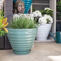 La Hacienda Plant Avenue Vale Sage Green Planter with In Built Saucer 40cm - 90650SG