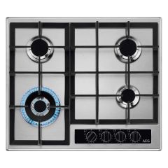 AEG HGB64420YM 60cm Gas Hob - Stainless Steel - Large Uncapped Gas On Top View