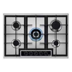 AEG HGB75420YM 75cm Gas Hob - Stainless Steel - Top Lit View