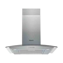 Hotpoint PHGC6.4FLMX 60cm Curved Glass Chimney Hood - Stainless Steel - Mounted Front View