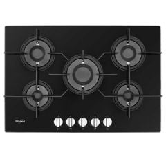 Whirlpool POW 75D2/NB 75cm Gas On Glass Hob - Black - Gas Outlet Knobs Top View