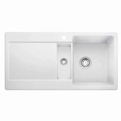 Thomas Denby Melody Pro 1.5 Bowl Reversible Ceramic Kitchen Sink & Drainer - White - MEL1020WH