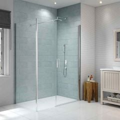 Merlyn 8 Series Frameless Pivot Shower Door & Inline Panel 1100mm with MStone Tray - S8FPI1103HB