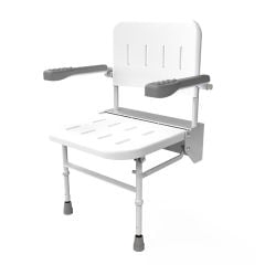 Nyma Care Premium Wall Mounted Shower Seat With Legs, Back & Arms - White - SB-071/WH