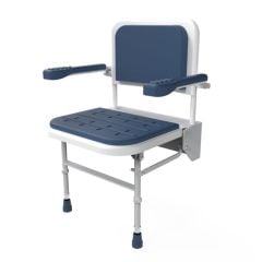 Nyma Care Premium Wall Mounted Shower Padded Seat With Legs, Arms & Back - Dark Blue - SB-081/DB
