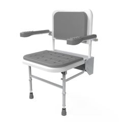 Nyma Care Premium Wall Mounted Shower Padded Seat With Legs, Arms & Back - Grey - SB-081/GY