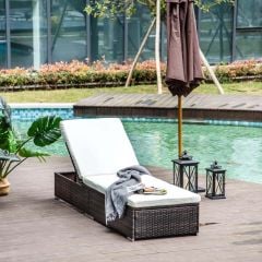 Outsunny Rattan Reclining Sun Lounger - Brown - 01-0230