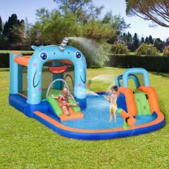 Outsunny Narwhals 5-in-1 Bouncy Castle with Slide & Pool