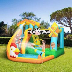 Outsunny Farm Style 5-in-1 Bouncy Castle with Slide & Pool - 3.5 x 2.75 x 2.2m - 342-057V70