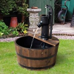 Outsunny Outdoor Wooden Barrel Electric Water Pump Fountain 44 x 59Hcm - Brown - 844-129